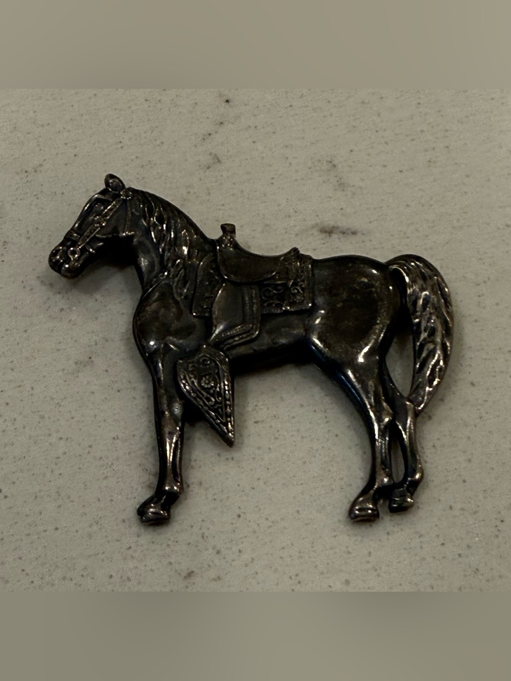 Vtg Sterling Silver Equestrian Western Saddle Horse Brooch Pin Finely Detailed
